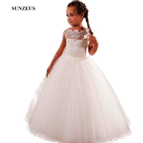 A-line Appliques Flower Girl Dress Tank Puffy Long Tulle Kids Wedding Party Gowns vestidos ninas 2020 FLG109