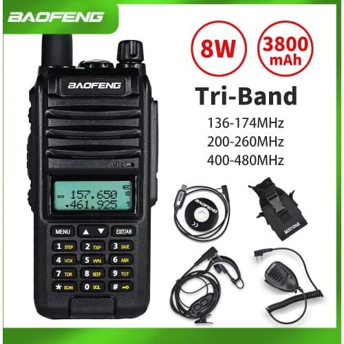 Tri-Band 8W Walkie Talkie 10km Baofeng A58S Two-way Radio VHF/UHF 220-260MHz Portable Ham Radio FM Transceiver Walkie-talkies