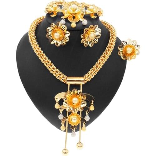 Yulaili The Best Selling Golden Exaggerated Sunflower Jewelry Set and European Indian Bridal Fashion Jewelry Sets Series in 2021