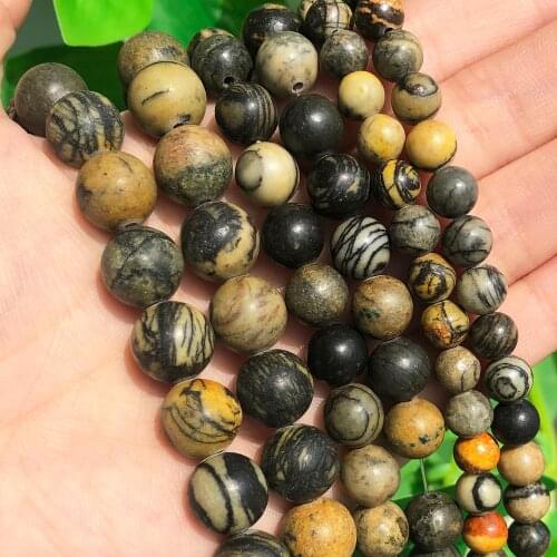 Natural Spider Web Jaspers Stones Yellow Loose Round Beads DIY Charms Bracelet Earrings for Jewelry Making 15''inches 6 8 10mm