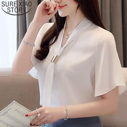 Womens tops and blouses 2021 blouse women elegant V-Neck chiffon blouse ladies tops harajuku shirts white blouse shirts 3748 50