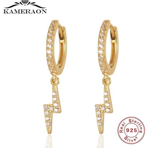 S925 Sterling SIlver Earrings Mini Zircon Flash Lightning Shape Hoop Earrings for Women Cute Circle Earrings Fine Jewelri