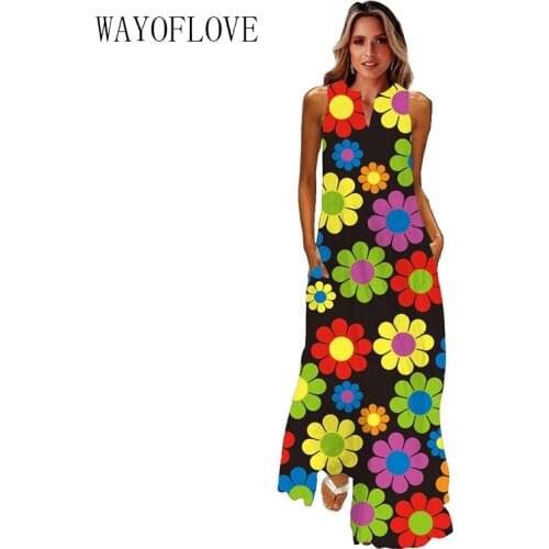 WAYOFLOVE New Blue Butterfly Print Dress 2021 Elegant Plus Size Long Dresses Summer Woman Sleeveless Girl Beach Maxi Dress Women