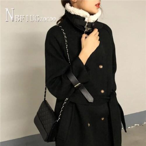 Retro Double Breasted Imitation Lambswool Thick Women Woolen Coat 2020 Winter New Female Overcoat