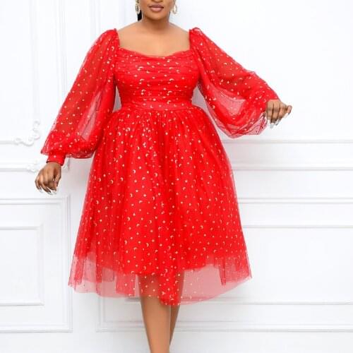 Plus Size Dress 3XL Womens Square Collar Red Summer New Unique Design Gown Suitable for Formal Partie Vestidos