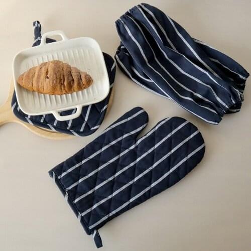 Striped Oven Mitt Pot Holder Oven Gloves Cotton High Heat Resistance