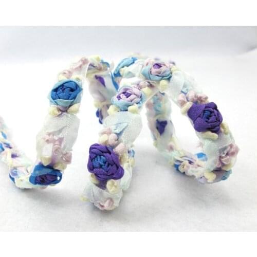 10 Colors|Embroidered Rose Bud|Mauve|White Flower Ribbon Trim|Scrapbook|Doll Lace|Quilt|Sewing Couture|Supplies|Craft DIY