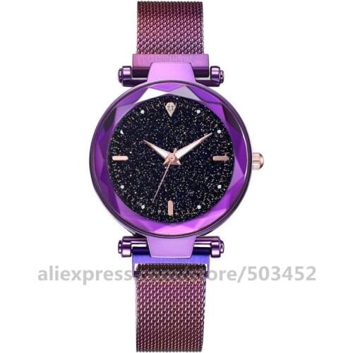 100pcs/lot No Logo Luminous Womens Watch Girl Friend Woman Watch Magnetism Clock Starry Sky Wholesale Ladies Watches