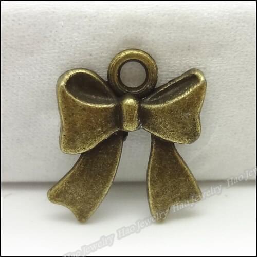 100pcs Vintage Charms Bow Pendant Antique bronze Fit Bracelets Necklace DIY Metal Jewelry Making