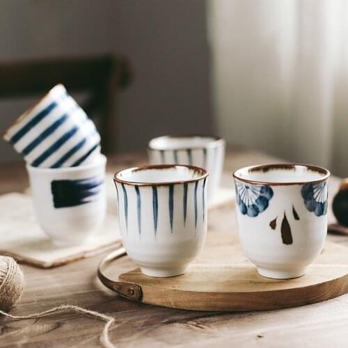 200ml Japanese Style Hand Drawn Tea Cup Ceramic Water Cup Cuisine Drinkware Restaurant Tableware Wholesale Tea Cups