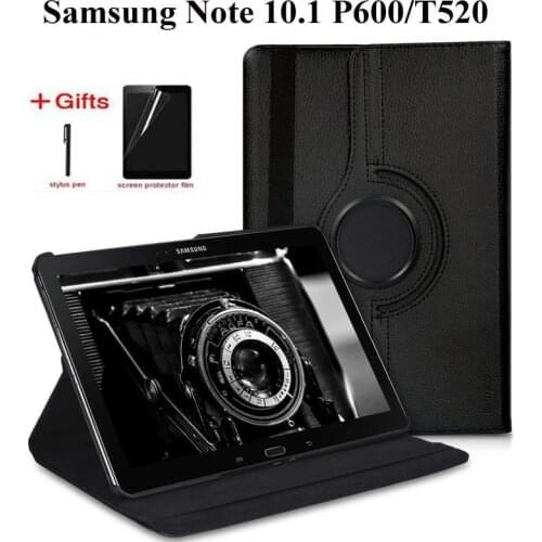 360 Rotating PU Leather Case for Samsung Galaxy Note 2014 Edition 10.1 P605 P600 P601 Tab Pro SM-T520 T525 T521 Case+Film+Pen