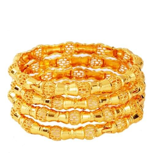 4pcs/lot Nigerian wedding jewelry Dubai bangles for women Ethiopian Gold Color bangles&bracelets Arab African Jewelry gifts