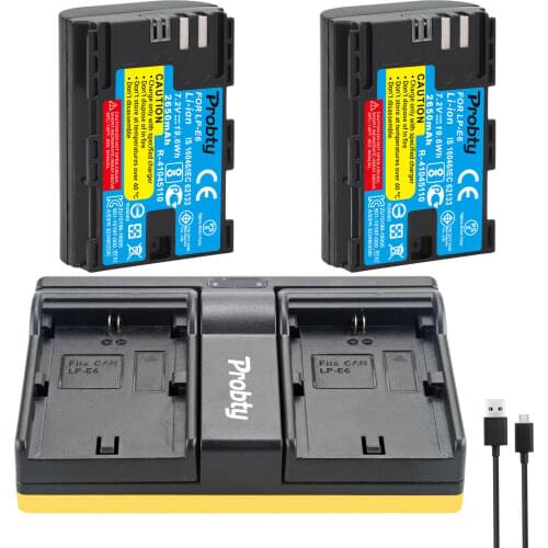 2pcs 2650mAh LP-E6 LPE6 LP E6 Camera Batteries Battery AKKU + Charger For Canon EOS 5DS R 5D Mark II III 6D 7D 60D 60Da 70D 80D