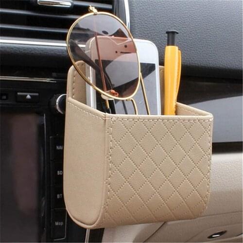 Car Air Vent Outlet Storage Bag Pen Card Tickets Phone Holder Container Leather Organizer Car Organizer Stowing Auto Accessory