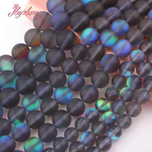 Blue Rainbow Moonstone Beads Round Natural Stone Spacer Beads for Women DIY Accessories Necklace Bracelet Jewelry Making 15"