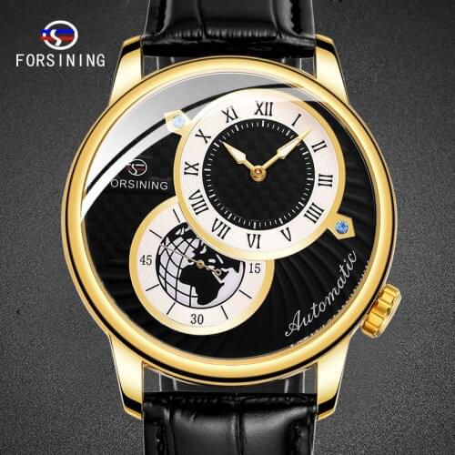 T-winner Mens Watches Mechanical Automatic Movement Small Dial Sport Black Male Watch Leather Strap Luminous