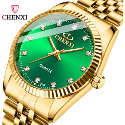 Top Brand Luxury Gold Men Watches Minimalism Retro Green Stainless Steel Golden Mens Dress Wristwatch CHENXI Casual Clock Gift