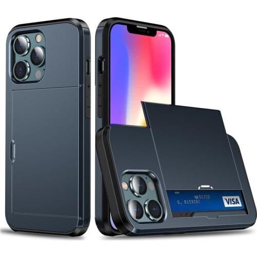 Armor Slide Card Slot Phone Case For iPhone 12 11 Pro Max XR XS Max X 7 8 Plus 12 11 Pro 11 13 Pro Max Shockproof Card Bag Cover