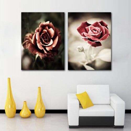 European Retro Red Rose Canvas Print Poster Modern Home Decoration Picture Nordic Flower Paintings on The Wall for Bedroom