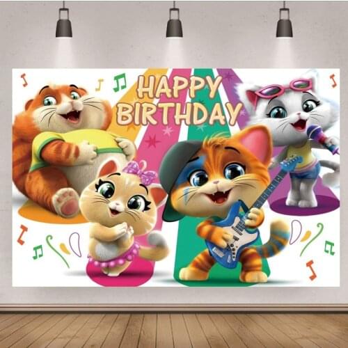 Cartoon 44 Gatti Cat Photography Backgrounds Musical Singing Cats Girls Baby Shower 1st Birthday Party Backdrops Custom Banner