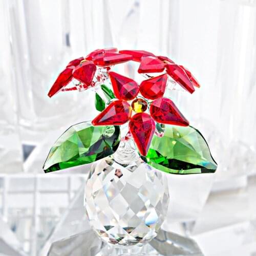 H&D Handmade Crystal Poinsettia Figurines Christmas Ornament Holiday Home Decoration Collection Souvenir Xmas Birthday Gift