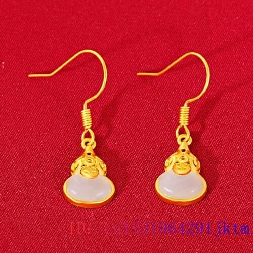 Jade Gourd Earring Women Green Chalcedony Crystal Amulet Gifts Fashion Natural Zircon Jewelry Gemstone 925 Silver