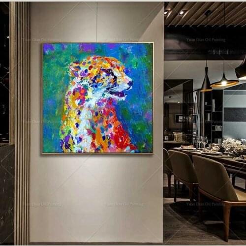 Colorful Tiger Lovely Animal Living Room Restaurant Interior Decoration Picture Wall Art Hand Painted Oil Painting