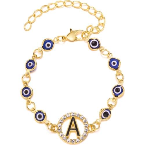 Fashion Vintage Blue Eye A-Z Letter Alphabet Bracelet Charm Popular Rhinestone Adjustable Bracelets For Families Friends Gifts