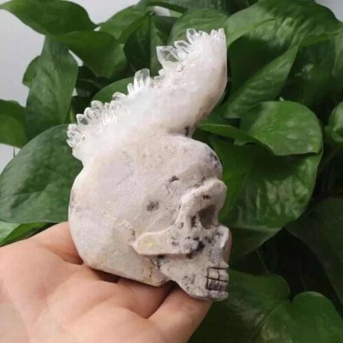 MOKAGY 7CM-9CM Natural Crystal Skulls Carvings Clear Quartz Cluster Sculpture 1pc