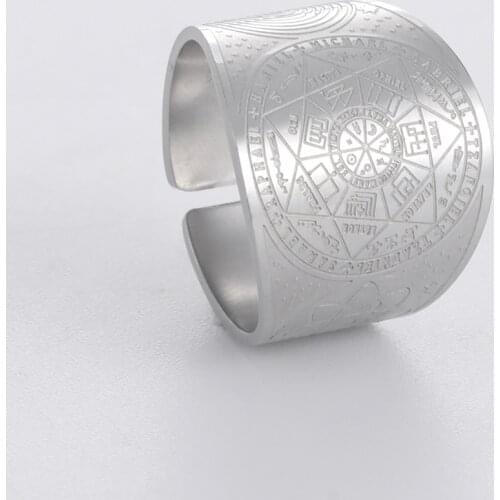 LIKGREAT Seven Archangels Men Ring Witchcra Pentagram Stainless Steel Rings Solomon Kabbalah Amulet Talisman Jewelry