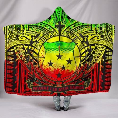 Samoa Hooded Blanket Coat Of Arm Polynesian Patterns Reggae 3D printed Wearable Blanket Adults Kids Various Types Hooded Blanket