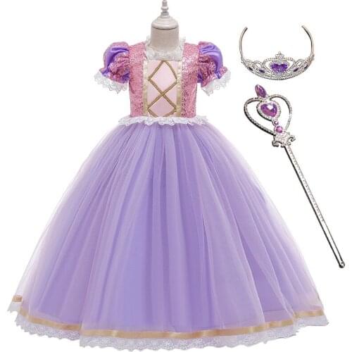 Girls Princess Dress Kids Halloween Cosplay Dress Costume For Children Girls Birthday Party Gown Christmas Rapunzel Dress Set