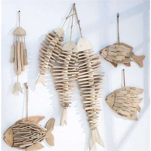 Nordic Mediterranean Solid Wooden Fish Decoration Restaurant Home American Rural Retro Wall Hangings catfish flatfish Pendant