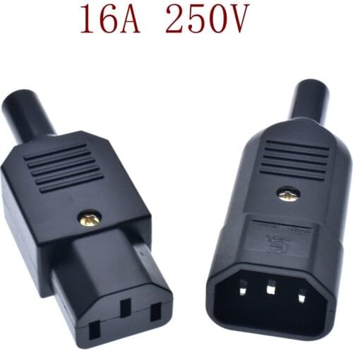 IEC Socket Straight Cable Plug Connector C13 C14 16A 250V Black Female&male Plug Rewirable Power 3 Pin Connector