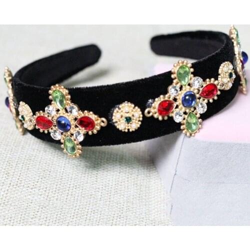 Limited Edition Luxury Baroque Crown Rhinestone Handmade Hair Bands Crystal Velvet Wide Headband Wedding Hair Jewelry