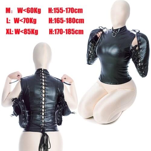 BDSM Arm Binder Bondage,Removable Arm Sleeve,Leather Double ArmBinder Restraint Straitjacket,Sex Slave Binding Sex Toy For Women