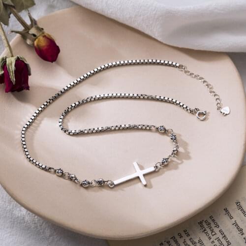 925 Sterling Silver Handmade Cross Pendant Thai Silver Necklace for Women Men Splicing Chain Necklace Jewelry S-N651