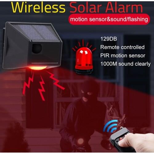 Solar Powered 129dB Sound and Flash Light Security Outdoor Alarm for Home Villa Farm Hacienda Apartment Yard Garden