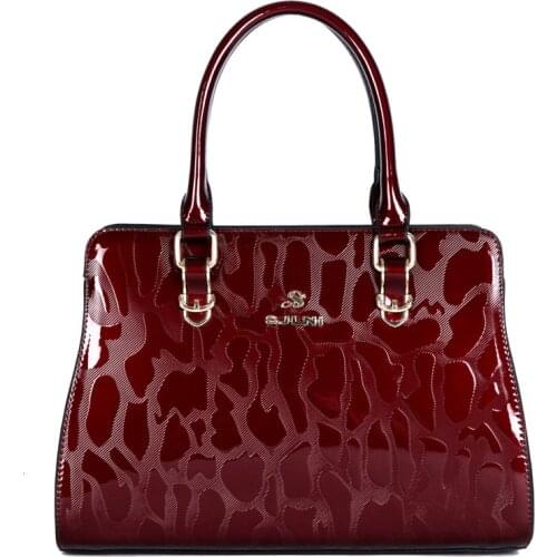 2020 Fashion High Quality Patent Leather Luxury Tote Bag Embossed Stone Pattern Shiny Women Handbag Messenger Shoulder Bag