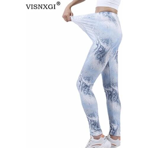 VISNXGI High-Waist Leggings Women StretcPDh Fitness Abstract White Gray Pattern Printing Breathable Quick-Drying Running Bottom