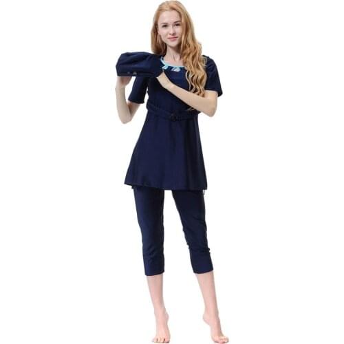 3pc Modest swiming suit women short sleeve swimsuit for girls burkini islamic swimming muslim swim wear sets hijab lycra sport