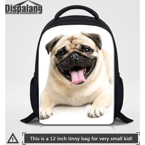 Dispalang 12 Inch School Backpacks For Kindergarten Pug Dog Printing Bookbags Children Travel Knapsack Small Mochila Female Bags