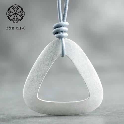 Triangle Silver Color Pendants Long Necklace for Women Handmade Christmas Jewelry Rope Chain Trendy Suspension Jewellery Chokers