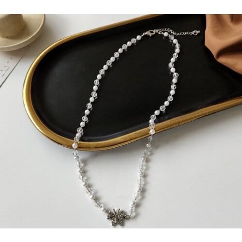 Fashion Necklace Beauty Butterfly Inset Diamond Collarbone Chain Personality Design Sense Pearl Choker Female Metal Jewelry Gift
