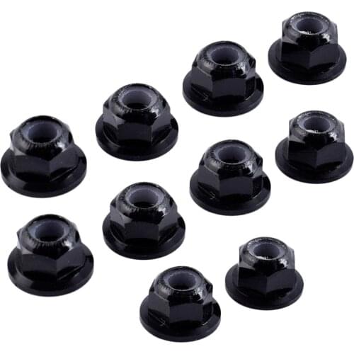 10pcs Black Steel M4 4mm Thread Nylon Lock Nut Flanged For 1/10 RC Model Car Parts Vehicle Fastener Nuts Wheel Tires Accessory