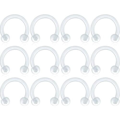 12 pieces of 16G transparent nose ring lip-shaped eyebrow holder false nose nasal septal cartilage earrings puncture holder