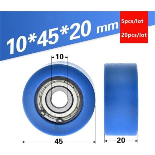 5pcs/20pcs 10*45*20mm flat roller 6200ZZ 6200 bearing nylon plastic coated pulley guide wheel 10x45x20
