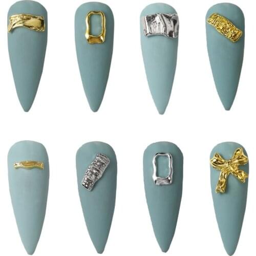 50pcs Nail Accessories Golden Silver Alloy Jewelry Japanese Butterfly Hollow Square Rhombus Love Heart Metal Frame Nail Art Deco