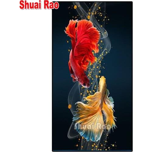 5d Large Size cross stitch diamond embroidery Koi Fish diy diamond painting couple full square round drill mosaic Aniaml art