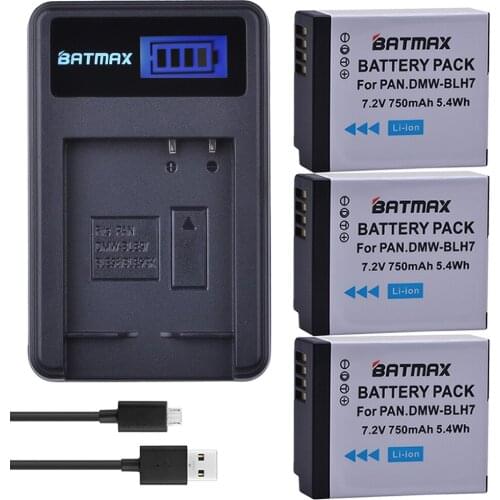 3Pcs 750mAh DMW BLH7 DMW-BLH7 Battery + LCD USB Charger for Panasonic Lumix DMC-GM1 GM1 DMC-GM5 GM5 DMC-GF7 GF7 DMC-GF8 GF8